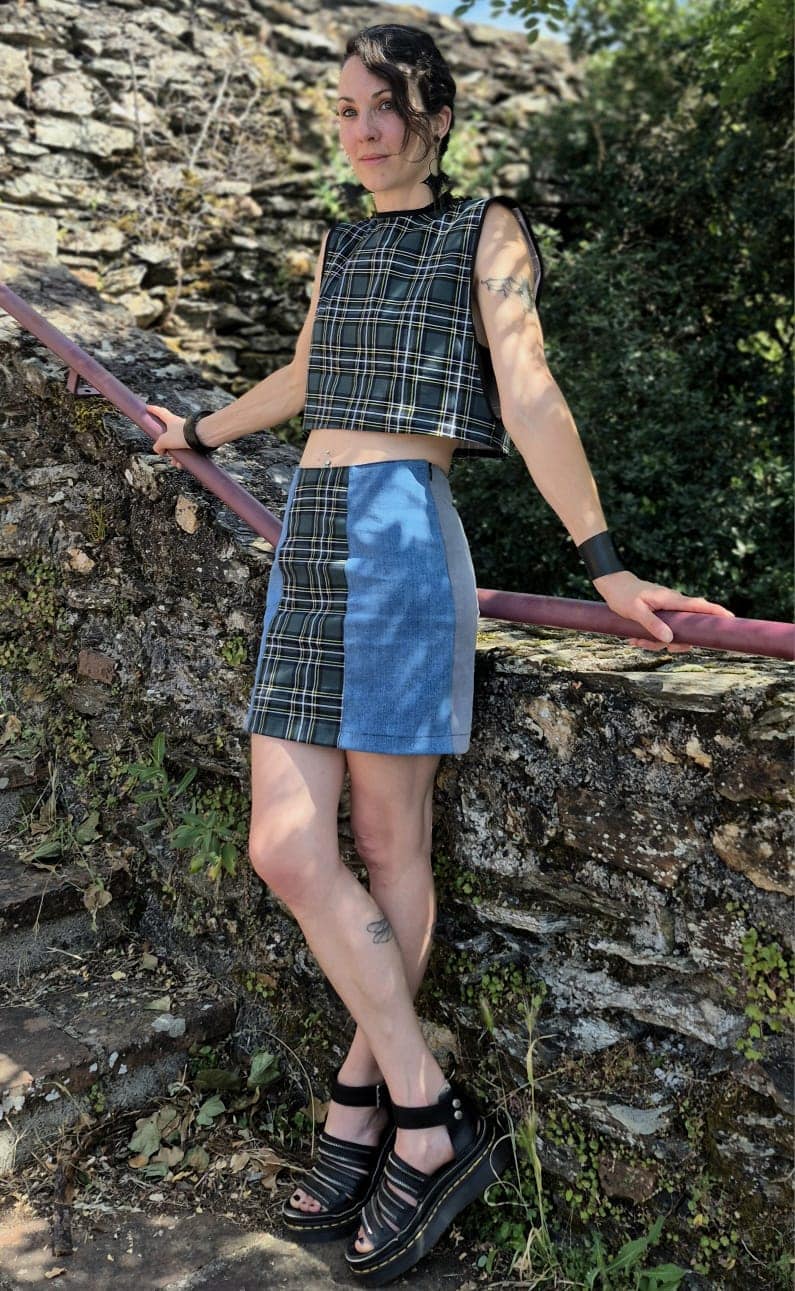 Crop Top Structuré Carré – Tartan Vert