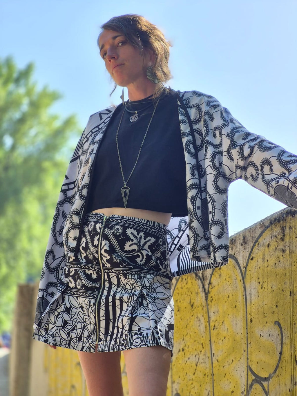 Mini-Jupe Wax & Zip Métal – Noir & Blanc