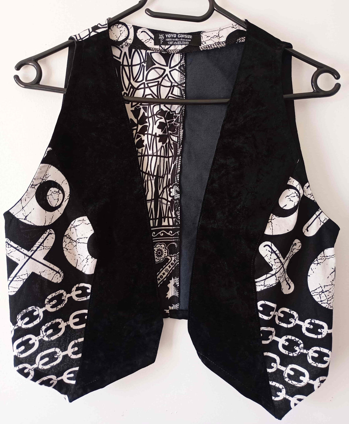 Gilet sans manche Punk Rock velours noir & wax graphique