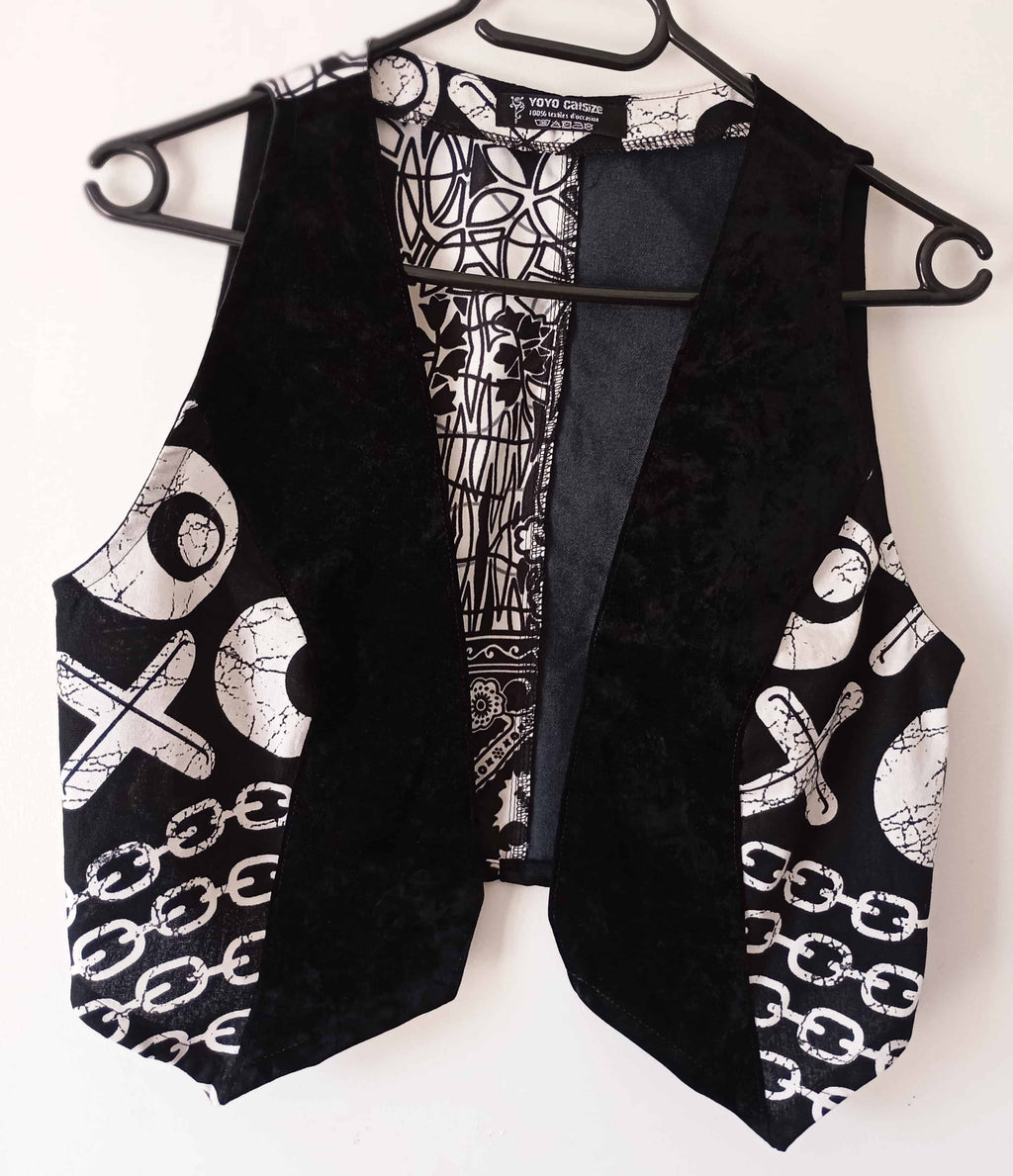 Gilet sans manche Punk Rock velours noir & wax graphique